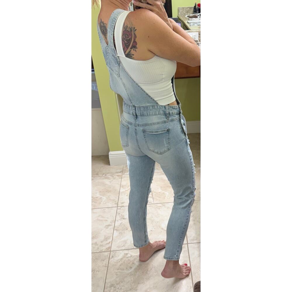 Bluespice overalls bibs Blue Spice Denim Jean Skinny Distressed Light Blue 5 - Picture 5 of 7